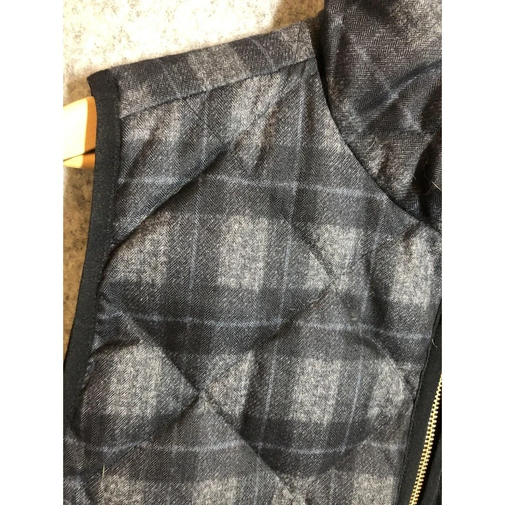 J. Crew Vest Womens Large Gray Black Plaid Quilted Down Puffer Outdoor
